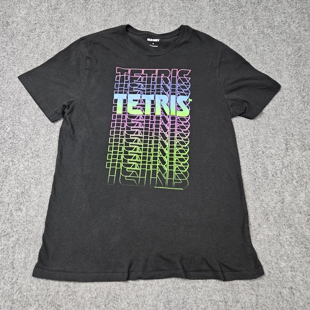 Old Navy Tetris T-Shirt Mens Medium Black Gradient Graphic Retro Gaming‎ Tee